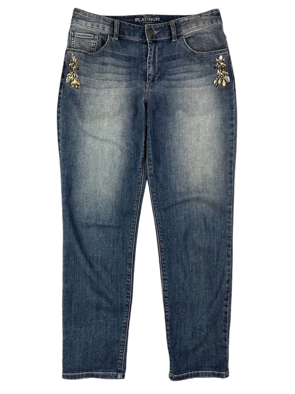Chico's Platinum Ultimate Fit Mid-Rise Jeans w Rhinestones Chico's 0.5 / US 6